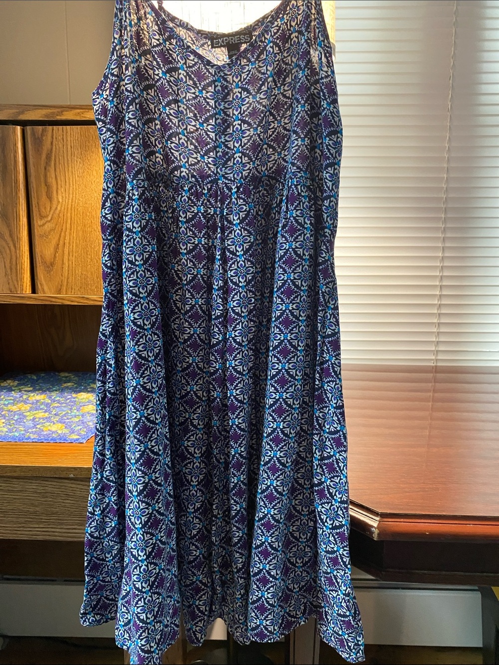 Express Purple, Blue, Black & White Tile-Print A-Line Dress